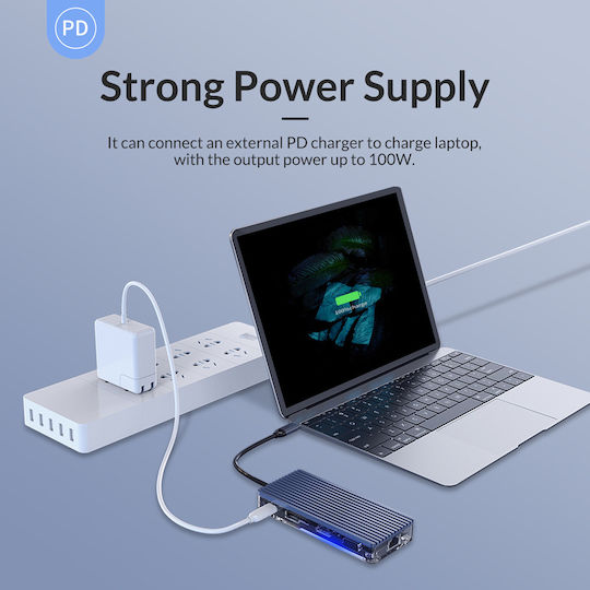 Orico WB-6RJ USB-C Docking Station με HDMI 4K PD Ethernet Γκρι