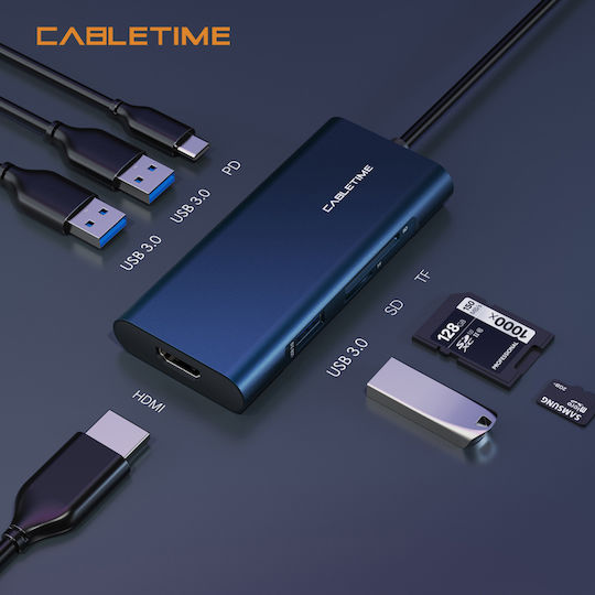 Cabletime C160 USB-C Docking Station mit HDMI 4K PD Blau