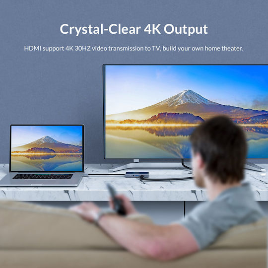 Orico MC-U501P USB-C Docking Station με HDMI 4K PD και συνδεση 2 Οθονών Γκρι