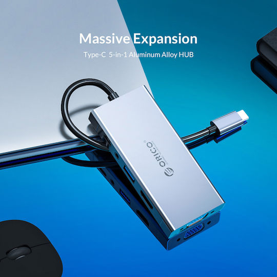 Orico MC-U501P USB-C Docking Station με HDMI 4K PD και συνδεση 2 Οθονών Γκρι