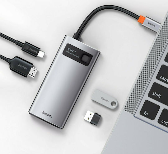 Baseus Metal Gleam Series USB-C Docking Station με HDMI 4K PD Ασημί