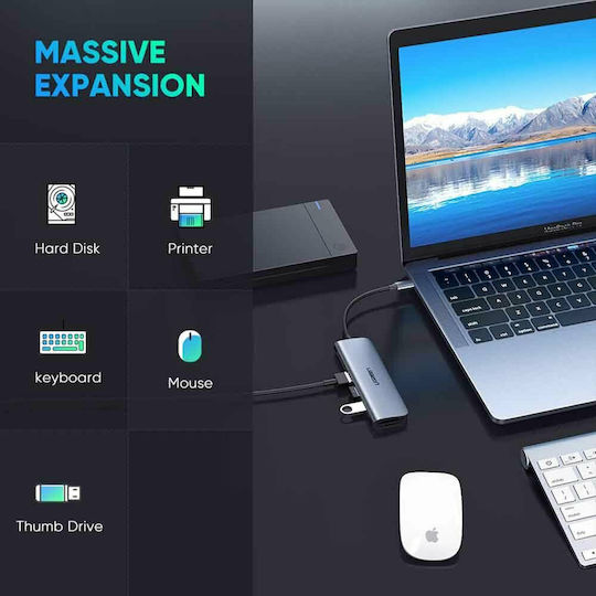 Ugreen USB-C Docking Station με HDMI 4K Ethernet Ασημί (70410)