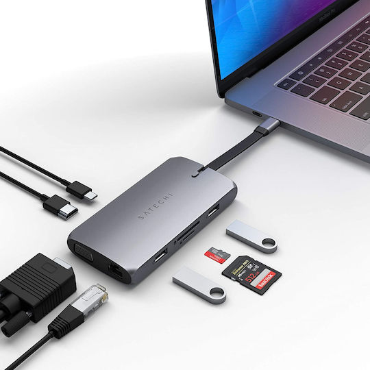 Satechi USB-C Docking Station with HDMI 4K PD Ethernet and Support for 2 Monitors Gray (ST-UCMBAM)