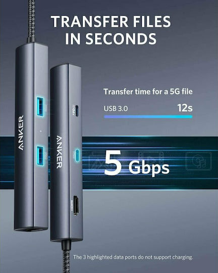 Anker PowerExpand USB-C Docking Station με HDMI 4K PD Ethernet Ασημί