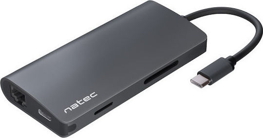 Natec Fowler 2 USB-C Докинг станция с HDMI 4K PD Етърнет Сив