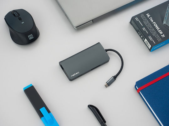 Natec Fowler 2 USB-C Докинг станция с HDMI 4K PD Етърнет Сив
