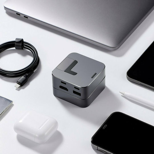 Joyroom J-Cube Двоен USB-C Докинг станция с HDMI 4K Етърнет Сив