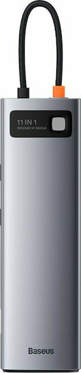 Baseus Metal Gleam Series USB-C Docking Station with HDMI 4K PD Ethernet and Support for 3 Monitors Gray