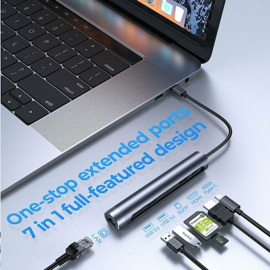 Joyroom USB-C Докинг станция с HDMI 4K PD Етърнет Сив (S-H111-DG)
