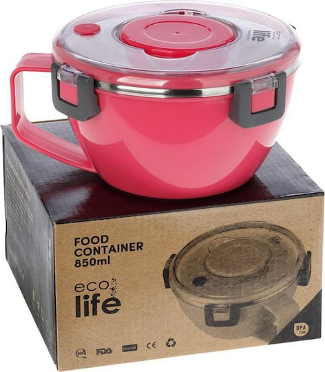 Ecolife Double Wall Round Δοχείο Φαγητού Inox Θερμός Ροζ με Χωρίσματα 850ml