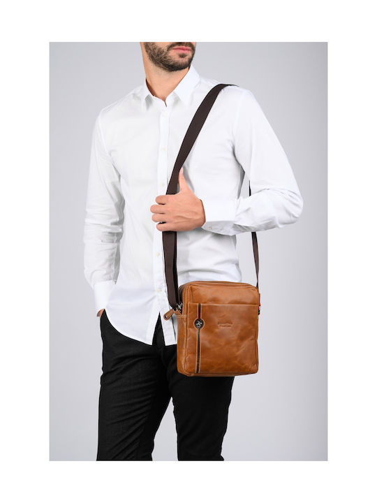 Beverly Hills Polo Club Leather Men's Bag Shoulder / Crossbody Tabac Brown