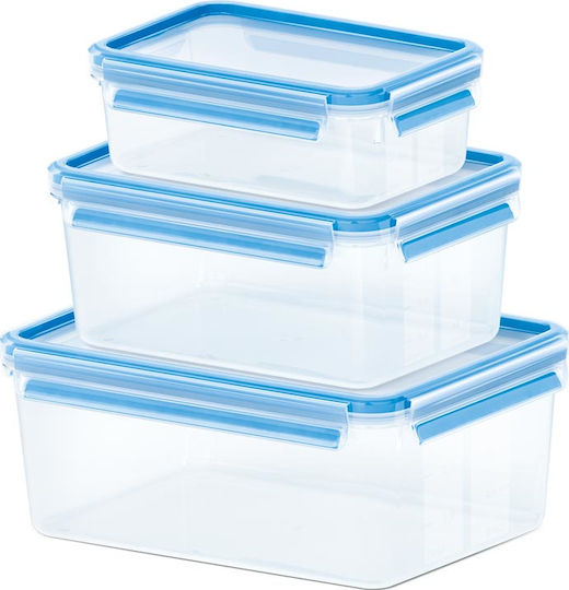 Emsa Clip & Close Set Plastic Lunch Boxes Blue 3 Pieces