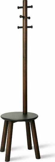 Umbra Pillar Freistehender Kleiderständer Hölzernes Black/ Walnut Mit 6 Haken & Hocker 50x50x167cm