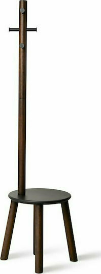 Umbra Pillar Freistehender Kleiderständer Hölzernes Black/ Walnut Mit 6 Haken & Hocker 50x50x167cm