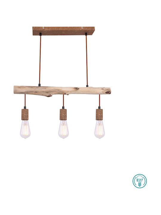 Globo Lighting Jakob Vintage Κρεμαστό Φωτιστικό Τρίφωτο Ράγα με Ντουί E27 σε Καφέ Χρώμα