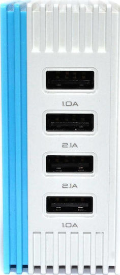 Ancus Φορτιστής Χωρίς Καλώδιο με 4 Θύρες USB-A Μπλε (5210029034619)