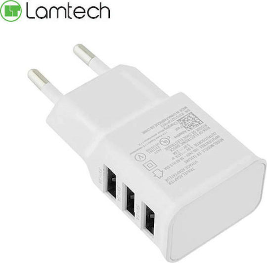 Lamtech Φορτιστής Χωρίς Καλώδιο με 3 Θύρες USB-A Λευκός (LAM040532)