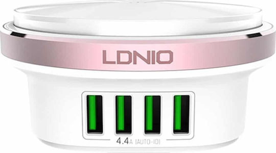 Ldnio с 4 USB-A порта Розов (A4406)