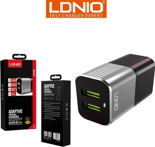 Ldnio Charger Without Cable with 2 USB-A Ports Blacks (A2206)