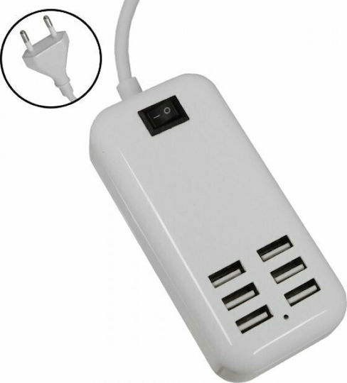 GloboStar Βάση Φόρτισης με 6 Θύρες USB-A 20W σε Λευκό χρώμα (69998)