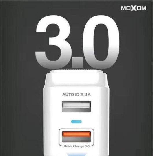 Moxom Charger with 2 USB-A Ports and Cable micro USB Whites (KH-70Y )