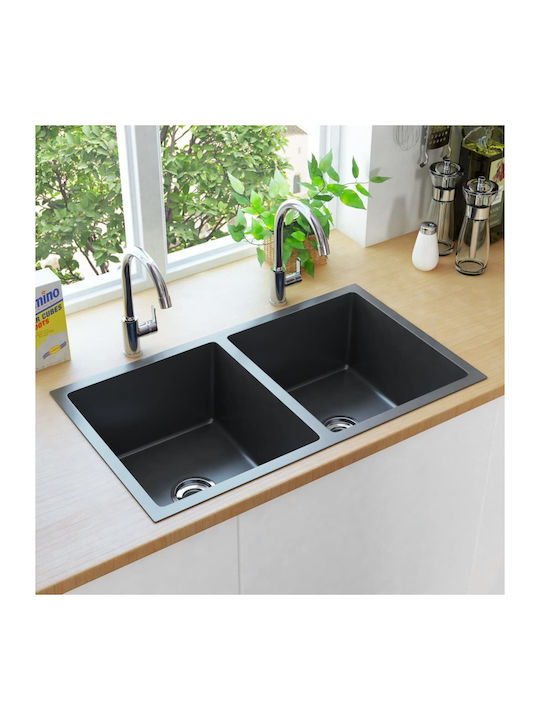 vidaXL Ένθετος Νεροχύτης Inox Brushed Μ76xΠ44cm Μαύρος