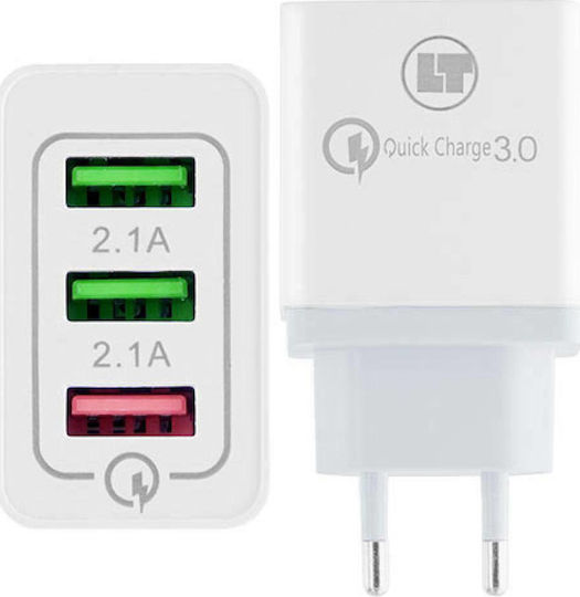 Lamtech Φορτιστής Χωρίς Καλώδιο με 3 Θύρες USB-A Quick Charge 3.0 Λευκός (LAM021004)