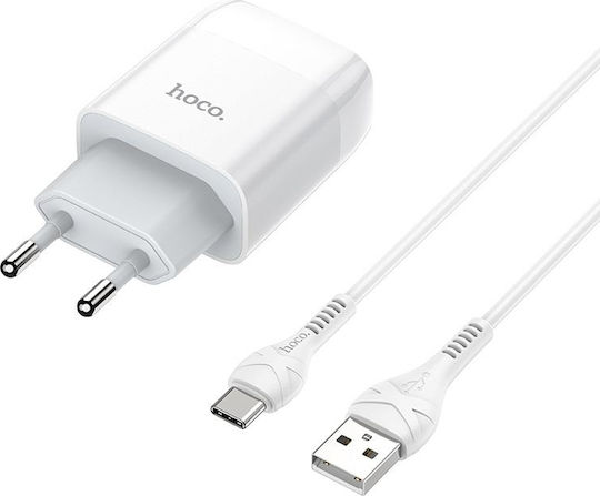 Hoco Φορτιστής με 2 Θύρες USB-A και Καλώδιο USB-C Λευκός (C73A Glorious)