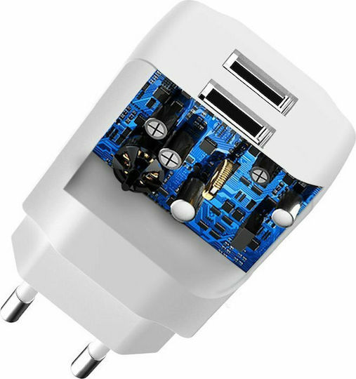 Dudao Зарядно без кабел с 2 USB-A порта Quick Charge 3.0 Бял (A2EU)