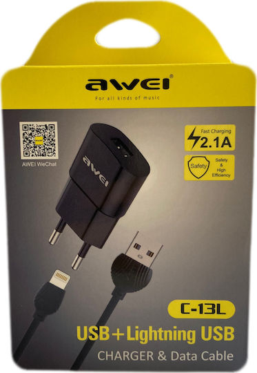 Awei с USB-A порт и кабел micro USB Черен (C-13T)