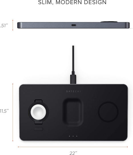 Satechi Kabelloses Ladegerät (Qi Pad) 24W Schwarzs (Trio)
