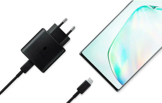 Samsung Φορτιστής με Θύρα USB-C και Καλώδιο USB-C - USB-C 45W Μαύρος (EP-TA845)