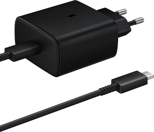 Samsung Φορτιστής με Θύρα USB-C και Καλώδιο USB-C - USB-C 45W Μαύρος (EP-TA845)