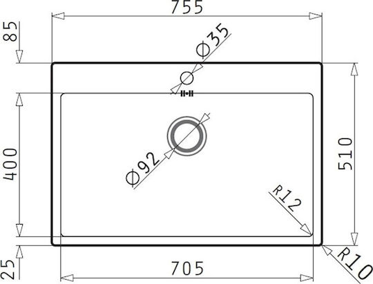 Pyramis Istros 1B 101041801 Flush Mounted Sink Inox Brushed W75.5xD51cm Silver