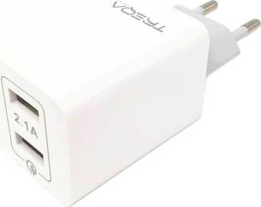Treqa Charger Without Cable with 2 USB-A Ports Quick Charge 3.0 Whites (CH-613)