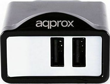 Approx Зарядно без кабел с 2 USB-A порта Черен (APPUSBWALL21B)