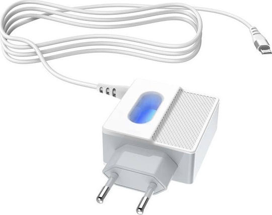 Hoco с 2 USB-A порта и кабел Lightning Бял (C75)