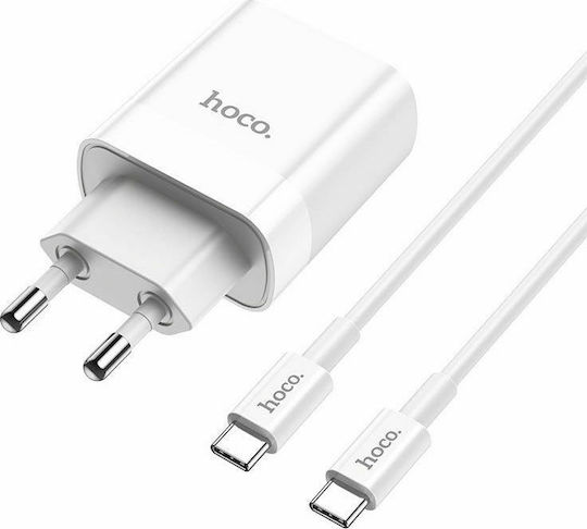 Hoco Φορτιστής με Θύρα USB-A και Θύρα USB-C και Καλώδιο USB-C - USB-C 18W Quick Charge 3.0 / Power Delivery Λευκός (C80A Rapido)
