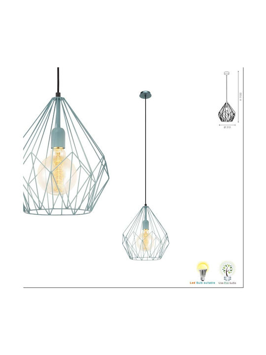 Eglo Carlton Pendant Light Green Grid with Socket E27 110x31cm