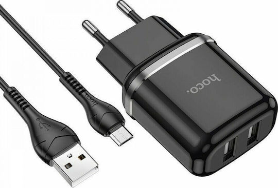 Hoco с 2 USB-A порта и кабел micro USB Черен (N4 Aspiring)