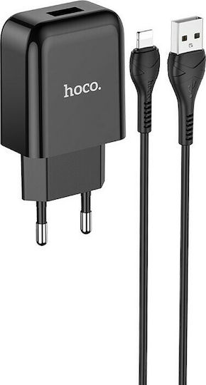 Hoco Φορτιστής με Θύρα USB-A και Καλώδιο Lightning 10.5W Μαύρος (N2 Vigour)