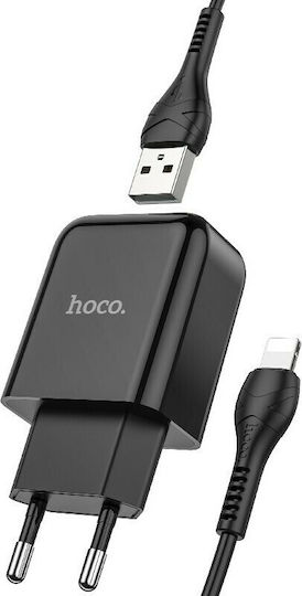 Hoco Φορτιστής με Θύρα USB-A και Καλώδιο Lightning 10.5W Μαύρος (N2 Vigour)