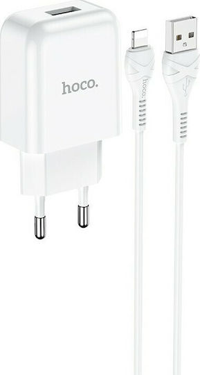 Hoco с USB-A порт и кабел Lightning 10.5W Бял (N2 Vigour)