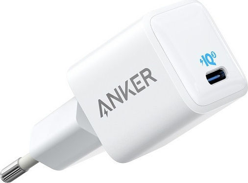 Anker Φορτιστής Χωρίς Καλώδιο με Θύρα USB-C 20W Power Delivery Λευκός (PowerPort III Nano)