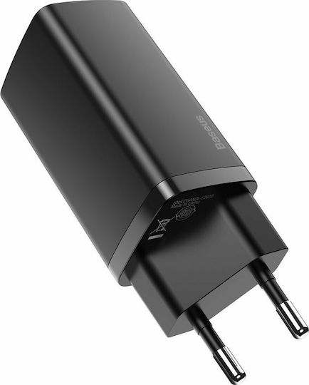Baseus Ladegerät ohne Kabel GaN mit USB-A Anschluss und USB-C Anschluss 65W Schnellaufladung 3.0 Schwarzs (CCGAN2L-B01)