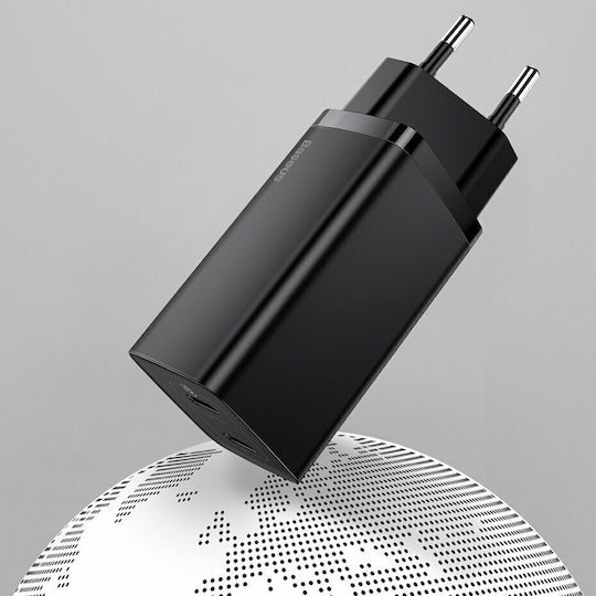 Baseus Ladegerät ohne Kabel GaN mit USB-A Anschluss und USB-C Anschluss 65W Schnellaufladung 3.0 Schwarzs (CCGAN2L-B01)