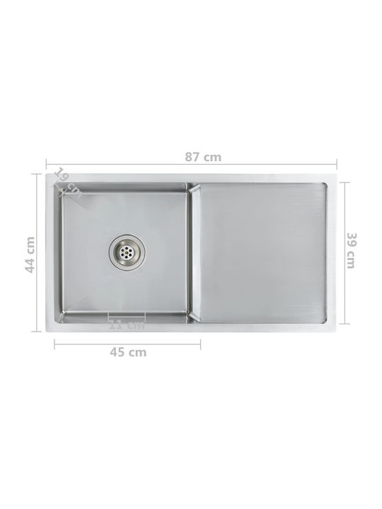 vidaXL Drop-In Sink Left Inox Brushed W87xD44cm Silver