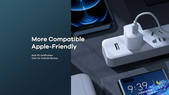 Remax Charger Without Cable with USB-C Port Power Delivery Whites (RP-U75)