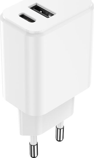 Maxlife Charger Without Cable with USB-A Port and USB-C Port Power Delivery Whites (MXTC-04)