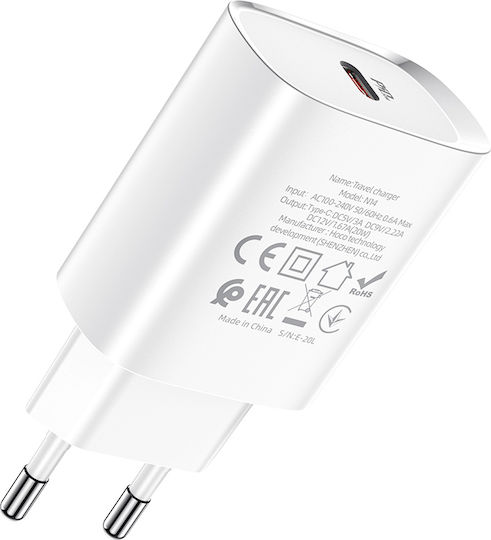 Hoco Φορτιστής Χωρίς Καλώδιο με Θύρα USB-C Power Delivery Λευκός (N14)